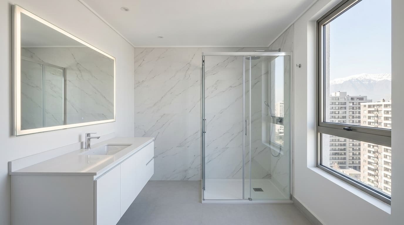 Baño moderno con shower door y vanitorio